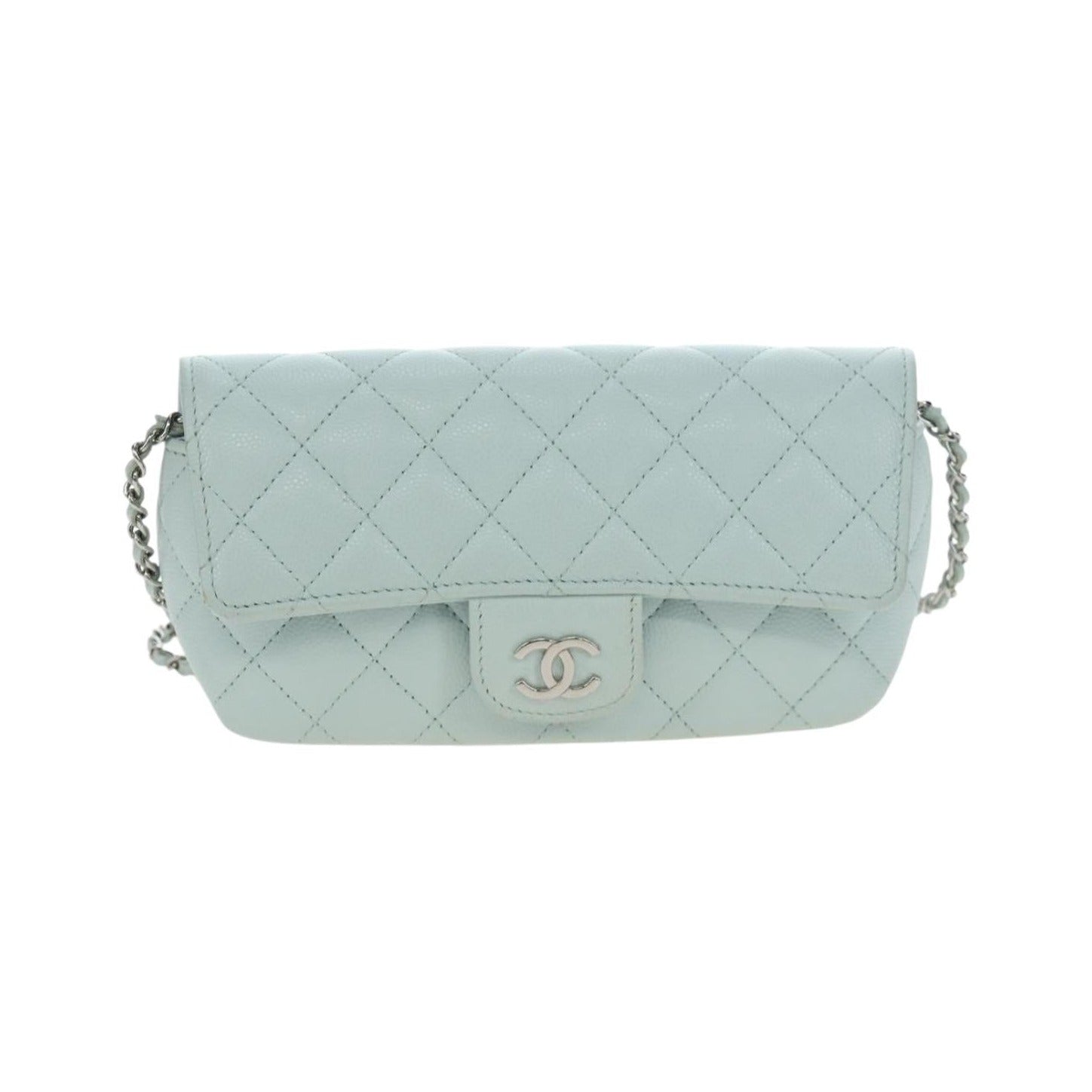 Chanel Classic Sunglasses Case with Chain Quilted Caviar, Blue, Calfskin, Clutch