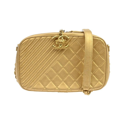 Chanel Coco Boy Camera Quilted Leather, Gold, Leather, Shoulder Bag