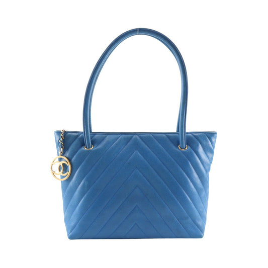 Chanel Coco Chevron Stitched Calfskin, Blue, Leather, Backpack