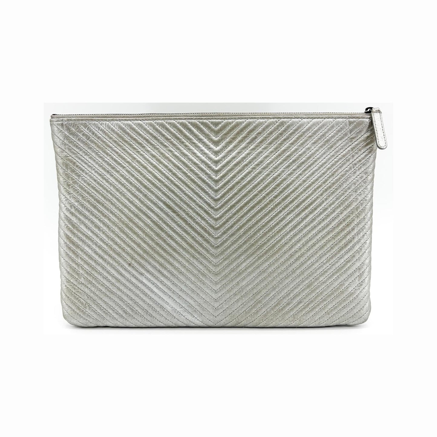 Chanel Cosmetic Case Camellia Caviar, Silver, Leather, Toiletry Case