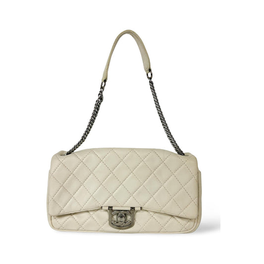 Chanel Double Flap Quilted Aged Calfskin, Beige, Leather, Handbag
