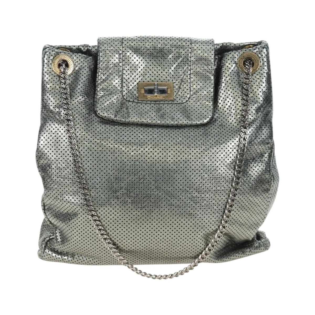 Chanel Drill Perforated Leather, Silver, Leather, Tote Bag