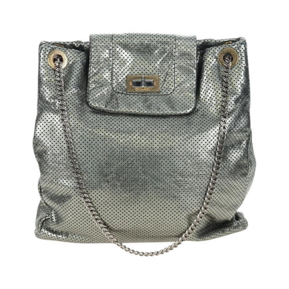 Chanel Drill Perforated Leather, Silver, Leather, Tote Bag