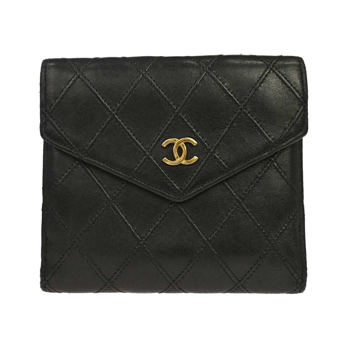 Chanel Envelope Gusset Chevron Lambskin, Black, Leather, Wallet