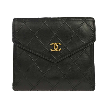 Chanel Envelope Gusset Chevron Lambskin, Black, Leather, Wallet