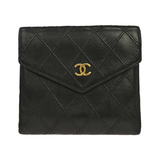 Chanel Envelope Gusset Chevron Lambskin, Black, Leather, Wallet