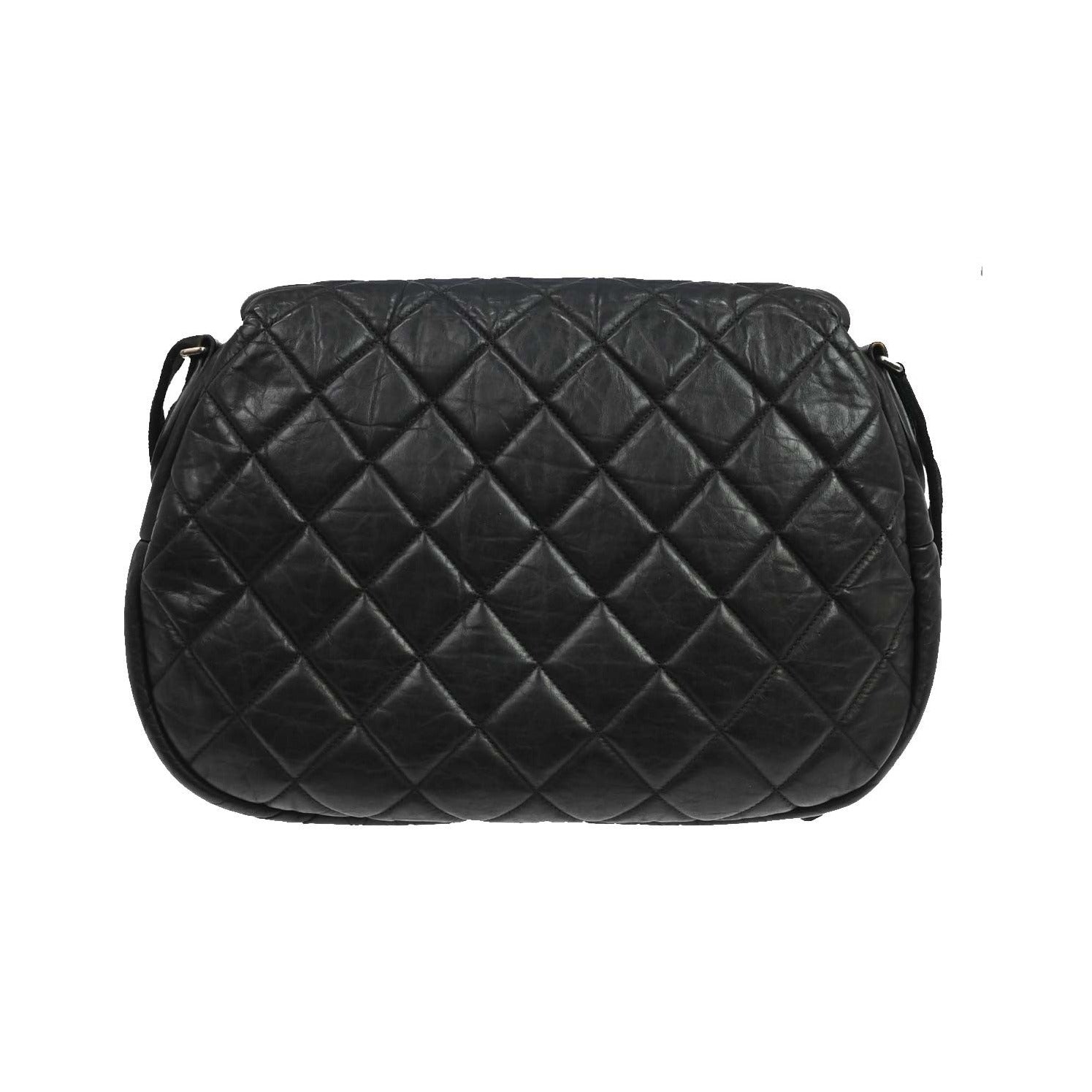 Chanel Expandable Flap Messenger Quilted Aged Calfskin, Black, Leather, Shoulder Bag