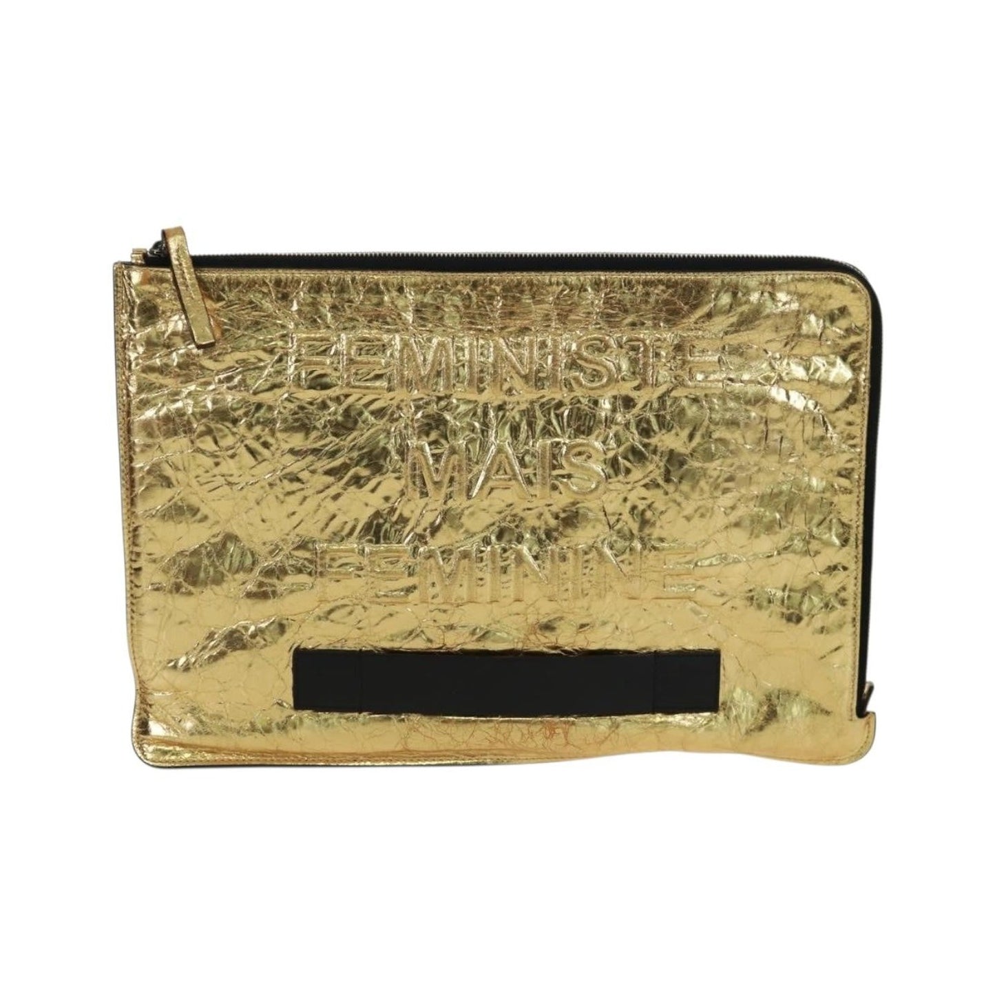 Chanel Feminine Crinkled Leather, Gold, Leather, Clutch