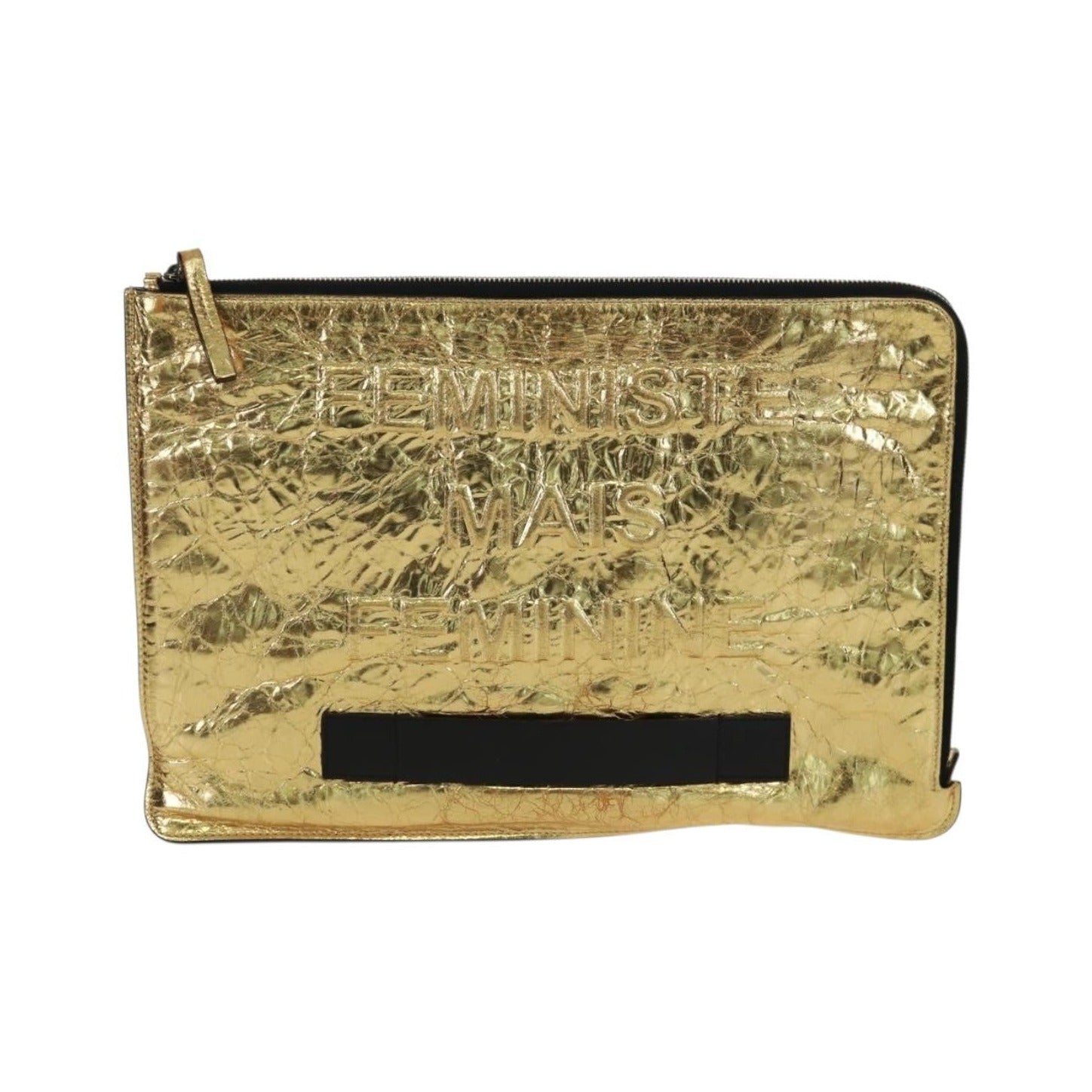 Chanel Feminine Crinkled Leather, Gold, Leather, Clutch