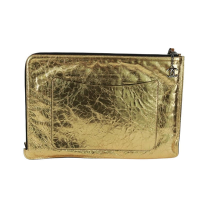 Chanel Feminine Crinkled Leather, Gold, Leather, Clutch