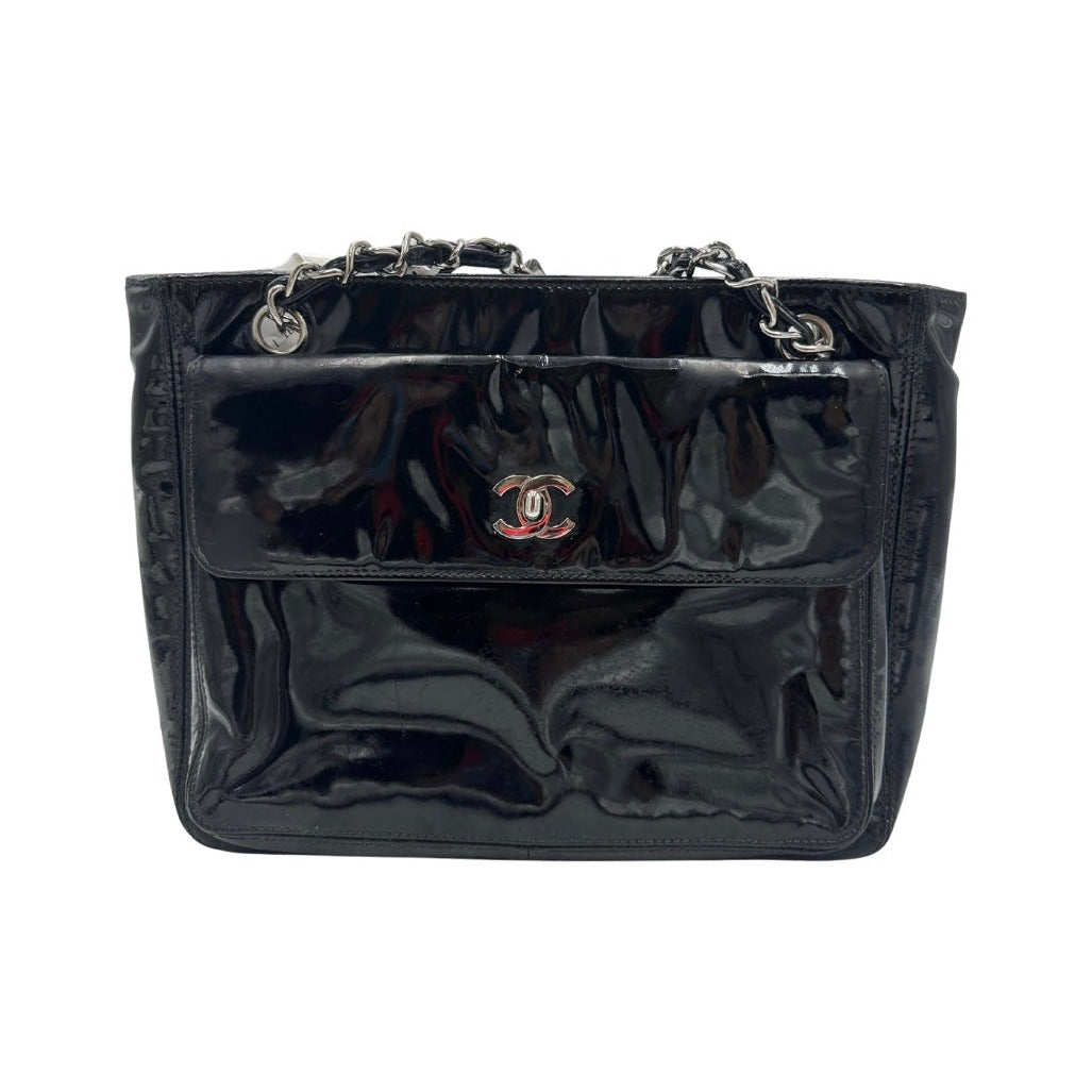 Chanel French Riviera Tote Bag Patent Leather, Black, Patent Leather, Tote Bag