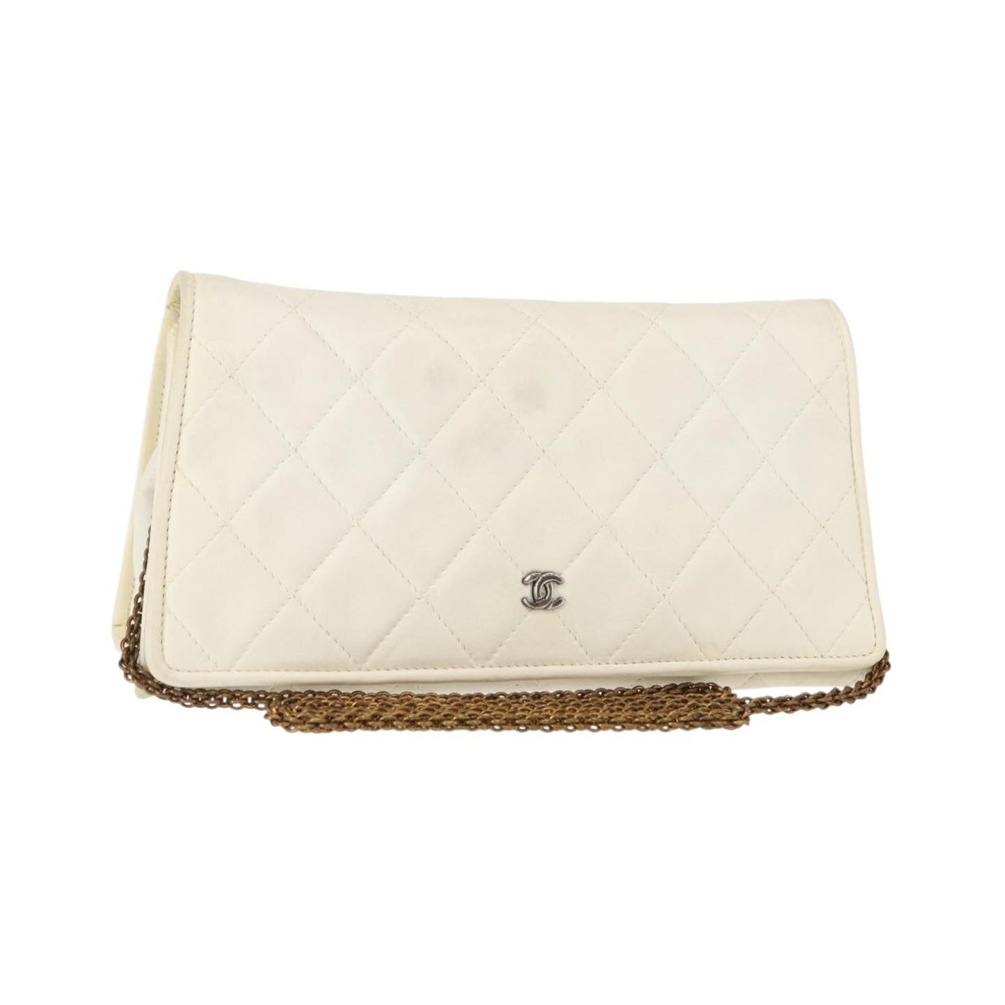 Chanel Full Flap Wallet on Chain Quilted Lambskin, White, Leather, Clutch