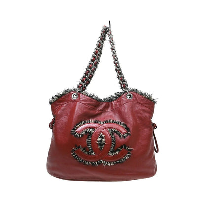 Chanel Funny Tweed Bon Bon Tote Lambskin, Burgundy, Leather, Tote Bag