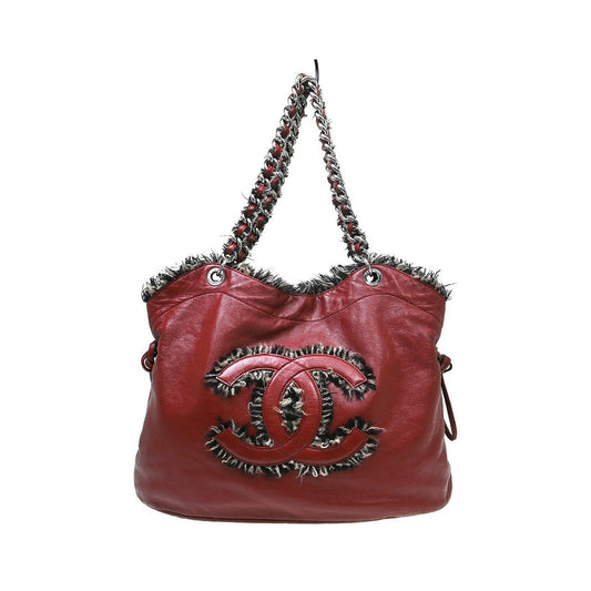 Chanel Funny Tweed Bon Bon Tote Lambskin, Burgundy, Leather, Tote Bag