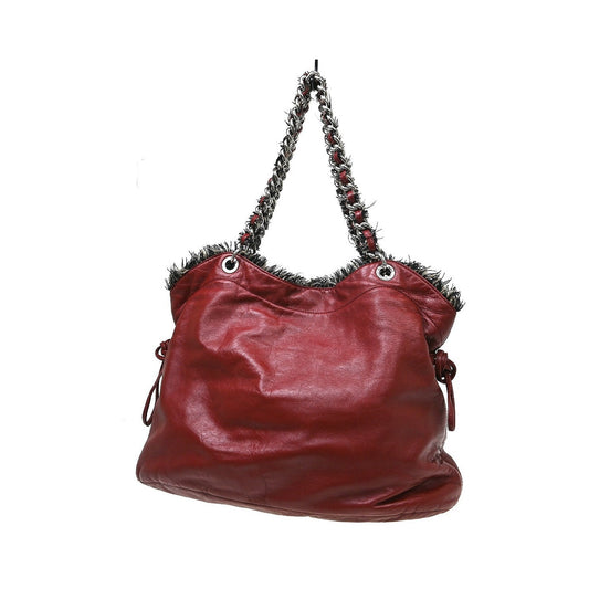 Chanel Funny Tweed Bon Bon Tote Lambskin, Burgundy, Leather, Tote Bag