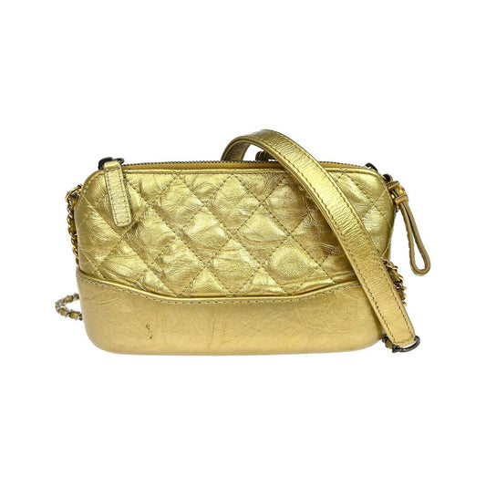Chanel Gabrielle Double Zip Clutch with Chain Quilted Aged Calfskin, Gold, Leather, Shoulder Bag