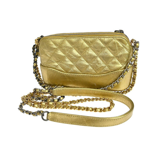 Chanel Gabrielle Double Zip Clutch with Chain Quilted Aged Calfskin, Gold, Leather, Shoulder Bag