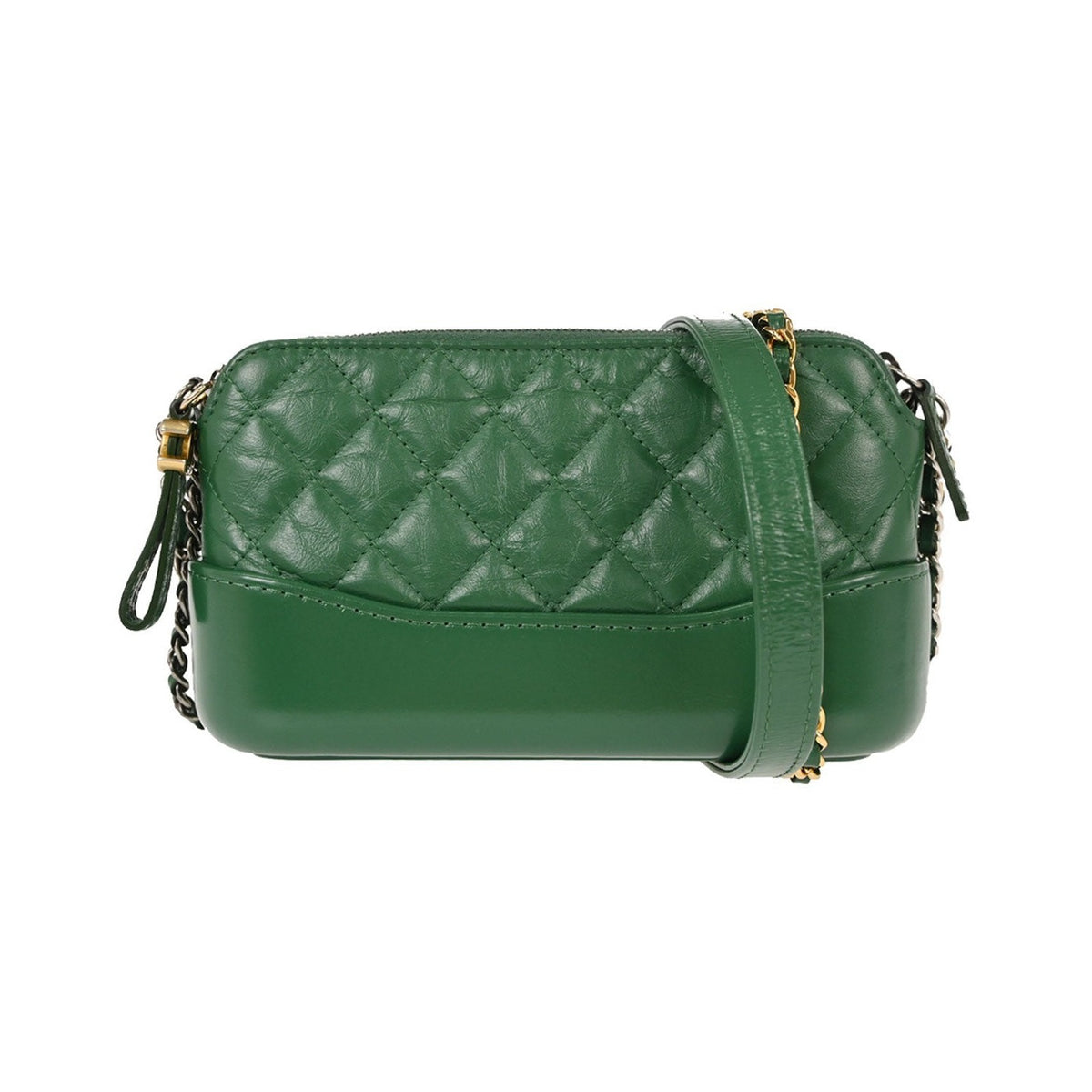 Chanel Gabrielle Double Zip Clutch with Chain Quilted Goatskin and Patent, Green, Leather, Clutch