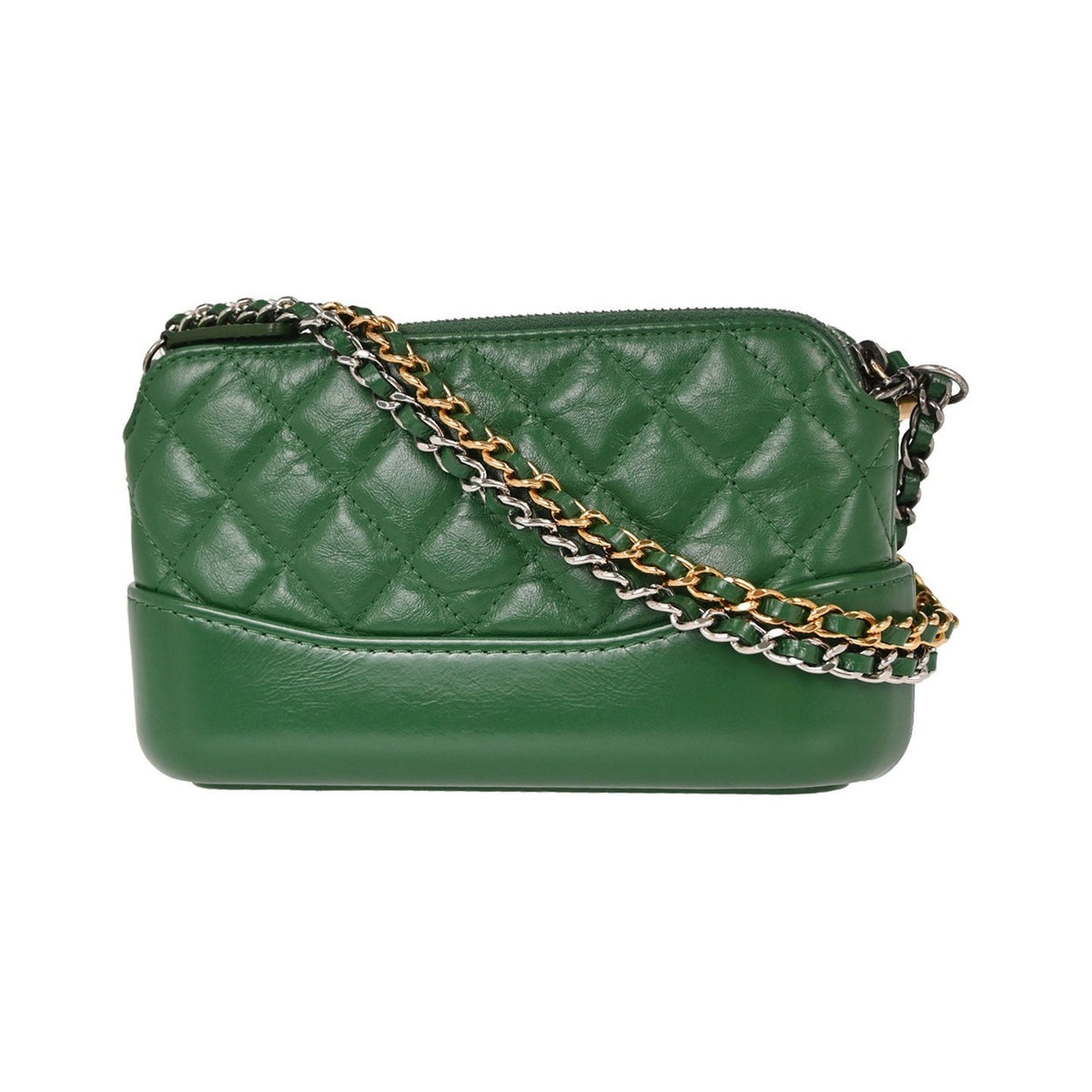 Chanel Gabrielle Double Zip Clutch with Chain Quilted Goatskin and Patent, Green, Leather, Clutch