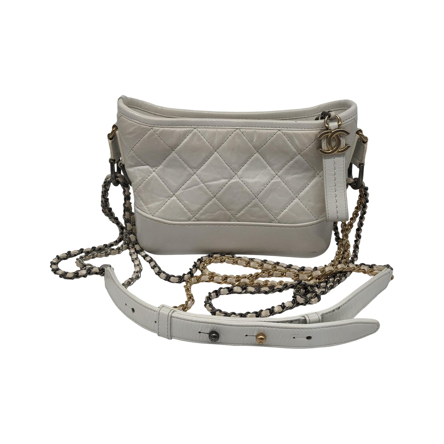 Chanel Gabrielle Hobo Quilted Aged Calfskin, White, Calfskin, Shoulder Bag