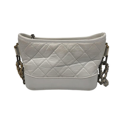 Chanel Gabrielle Hobo Quilted Aged Calfskin, White, Calfskin, Shoulder Bag