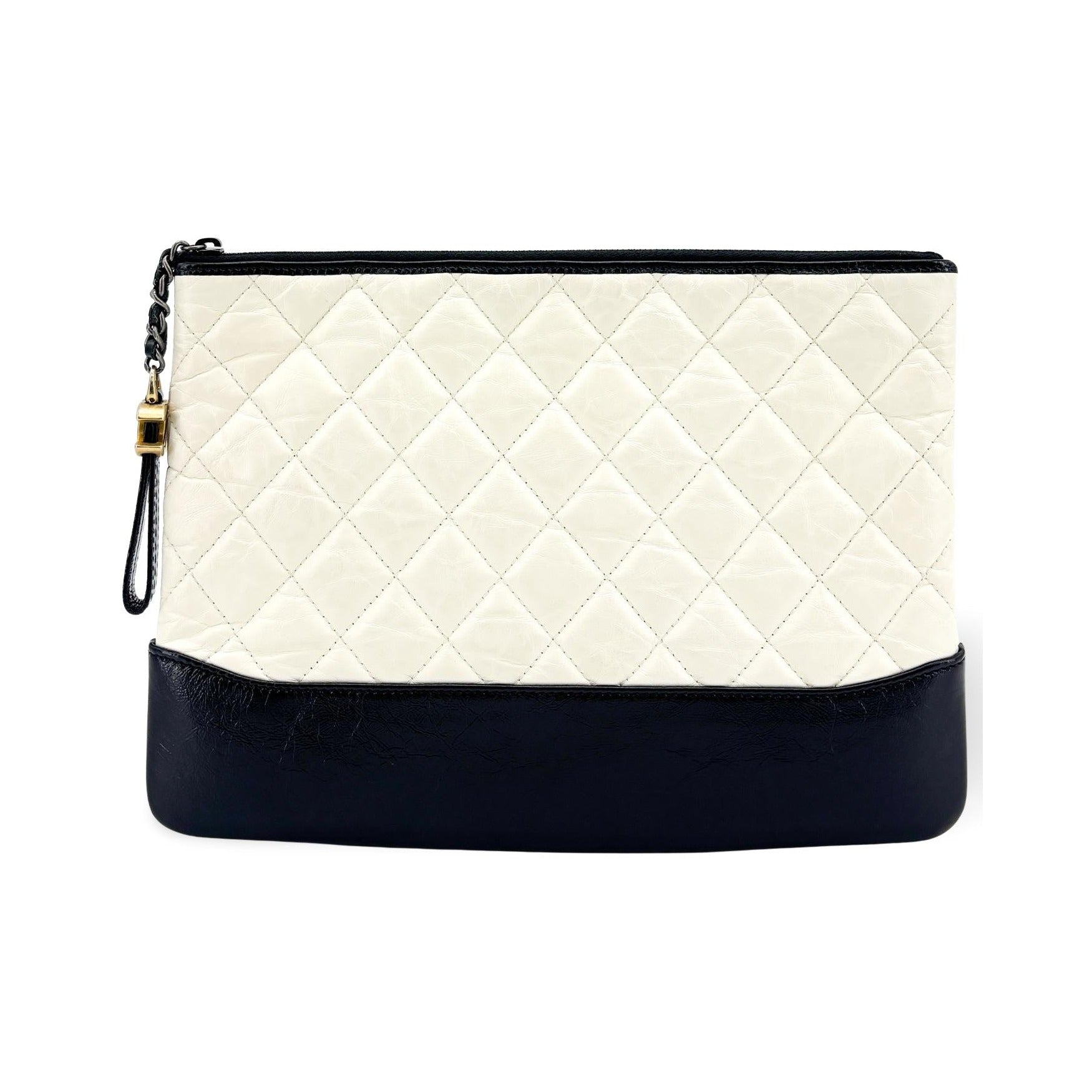 Chanel Gabrielle O Case Clutch Quilted Aged Calfskin, Black, Leather, Clutch