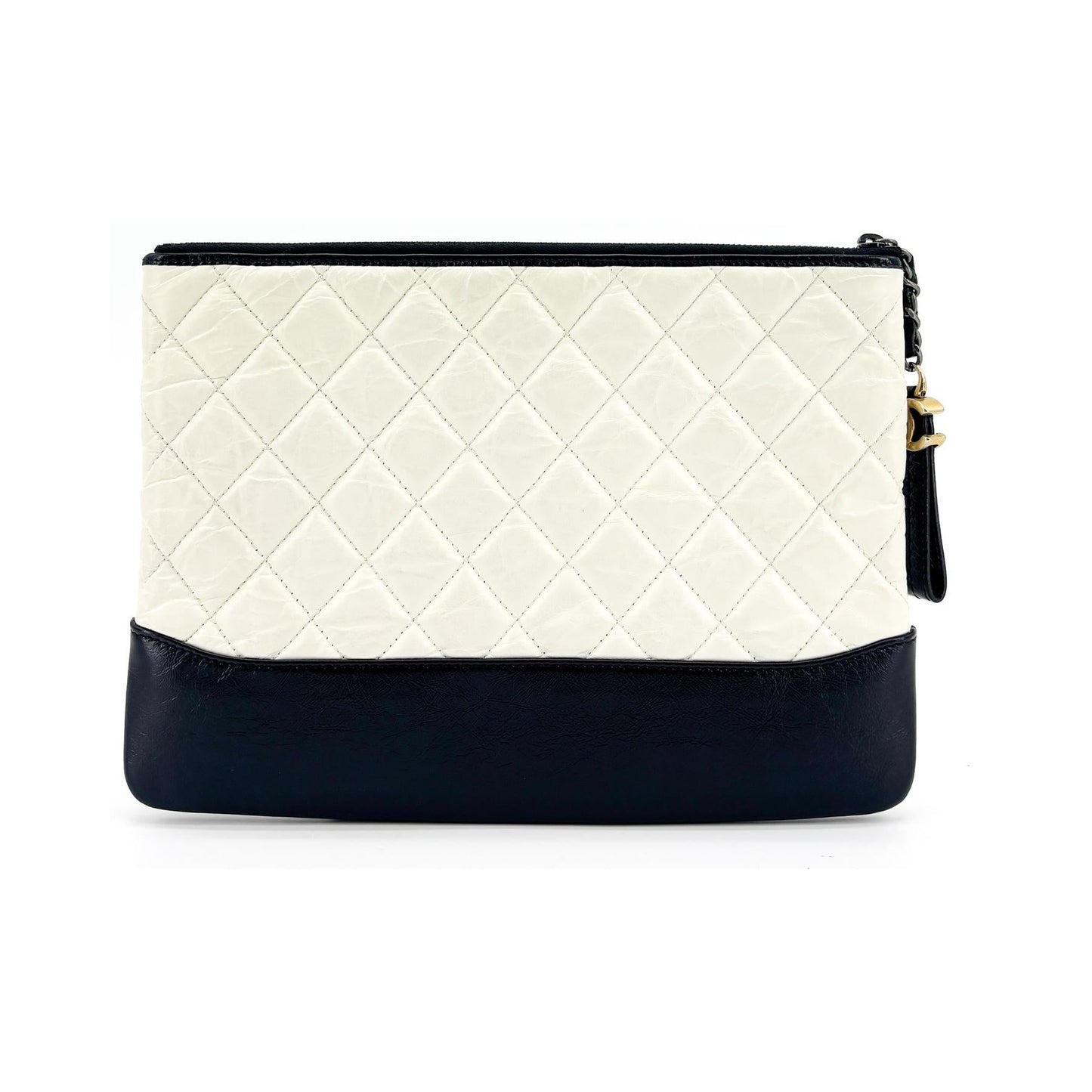 Chanel Gabrielle O Case Clutch Quilted Aged Calfskin, Black, Leather, Clutch