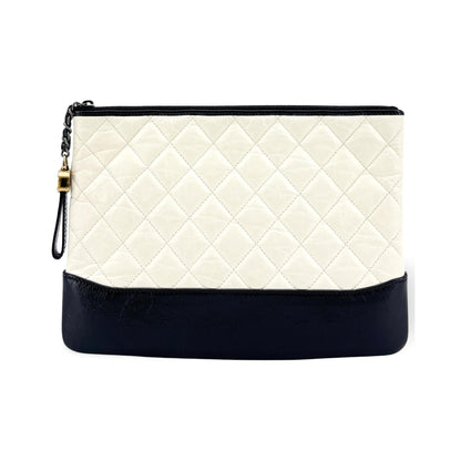 Chanel Gabrielle O Case Clutch Quilted Aged Calfskin, White, Leather, Clutch