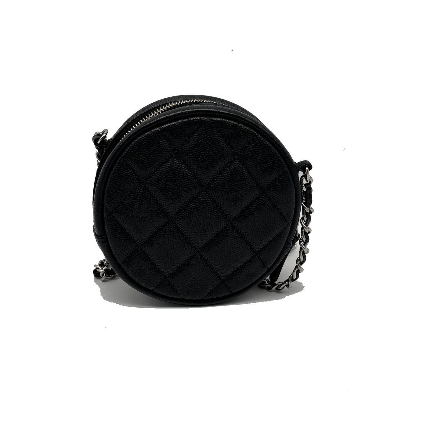 Chanel Handle with Care Round Vanity Case with Chain Quilted Caviar, Black, Calfskin, Clutch