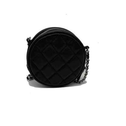 Chanel Handle with Care Round Vanity Case with Chain Quilted Caviar, Black, Calfskin, Clutch