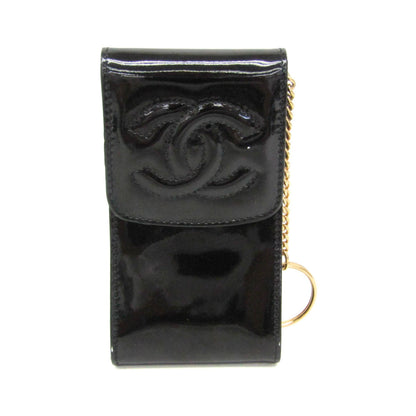 Chanel Key Pouch Patent, Black, Leather, Clutch