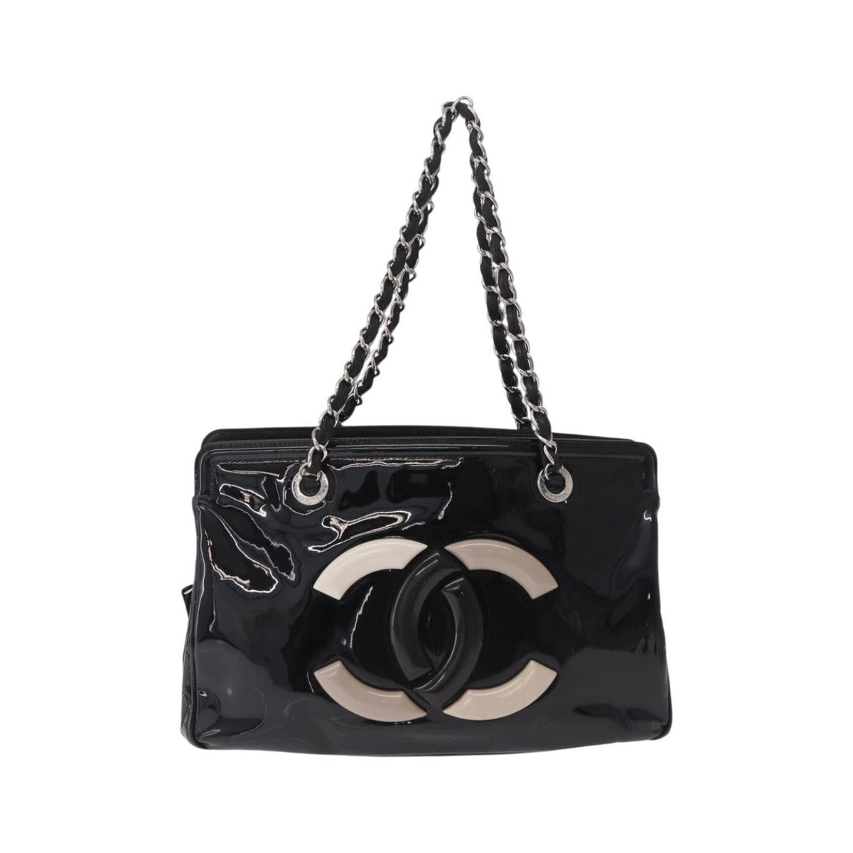 Chanel Lipstick Open Patent Vinyl, Black, Patent Leather, Tote Bag