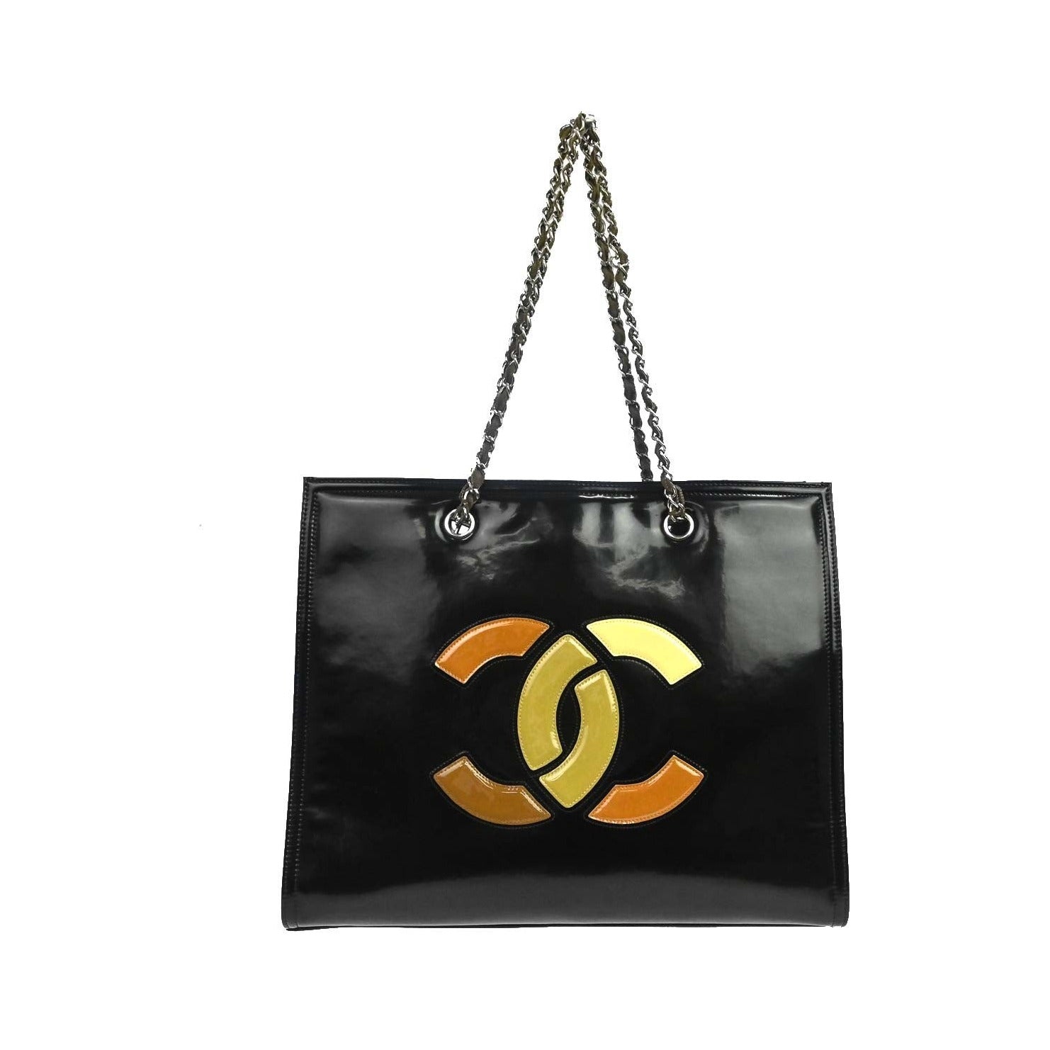 Chanel Lipstick Open Tote Patent Vinyl, Black, Patent Leather, Tote Bag