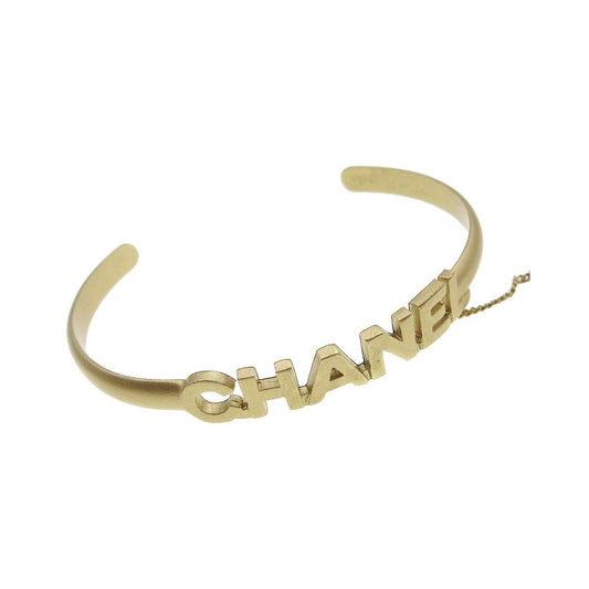 Chanel Logo Bangle with Chain Attached CC Metal with Crystal, Gold, Gold Plated, Bracelet