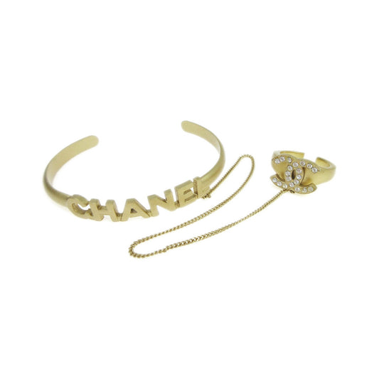 Chanel Logo Cuff with CC Metal with Crystal, Gold, Gold, Bracelet