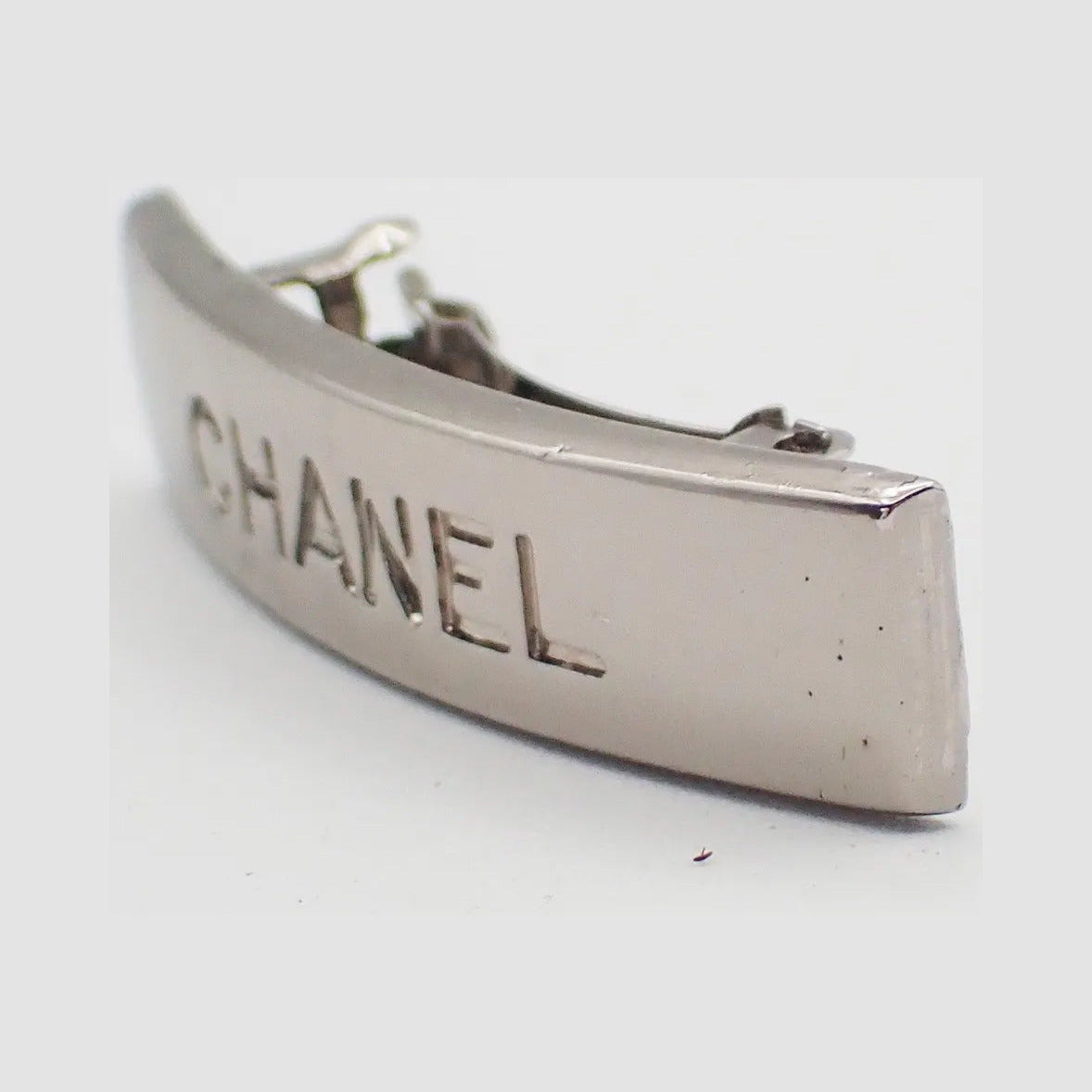 Chanel Logo Hair Barrette Metal, Silver, Metal, Head Accessory