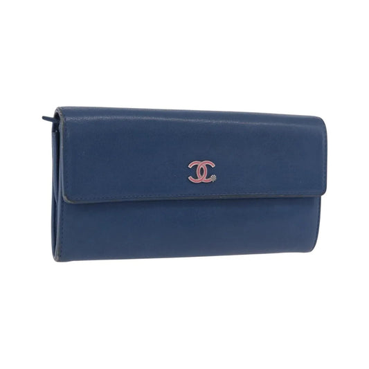 Chanel Lucky Clover Long Flap Wallet Leather, Blue, Leather, Wallet