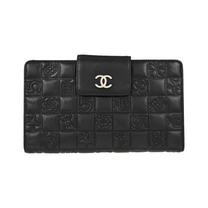 Chanel Lucky Symbols French Embossed Quilted Leather, Black, Leather, Wallet