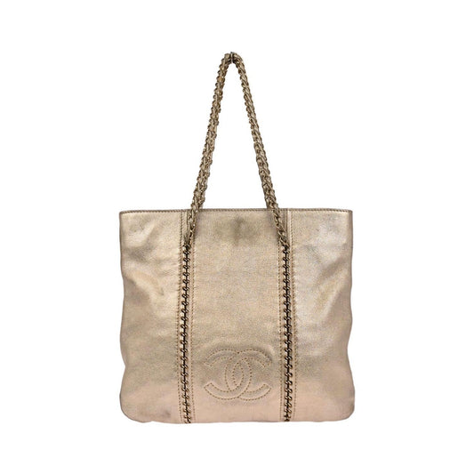 Chanel Luxe Ligne Zipped Tote Leather, Gold, Leather, Tote Bag