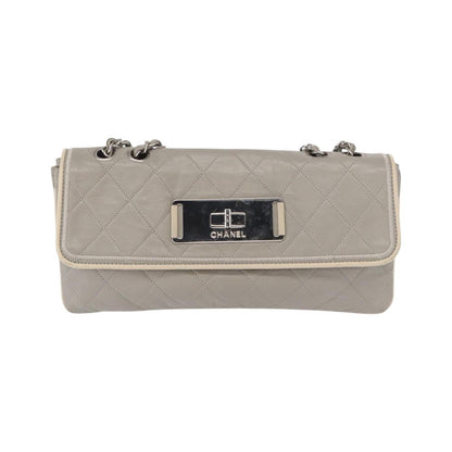 Chanel Mademoiselle Lock Flap Quilted Lambskin, Gray, Leather, Shoulder Bag
