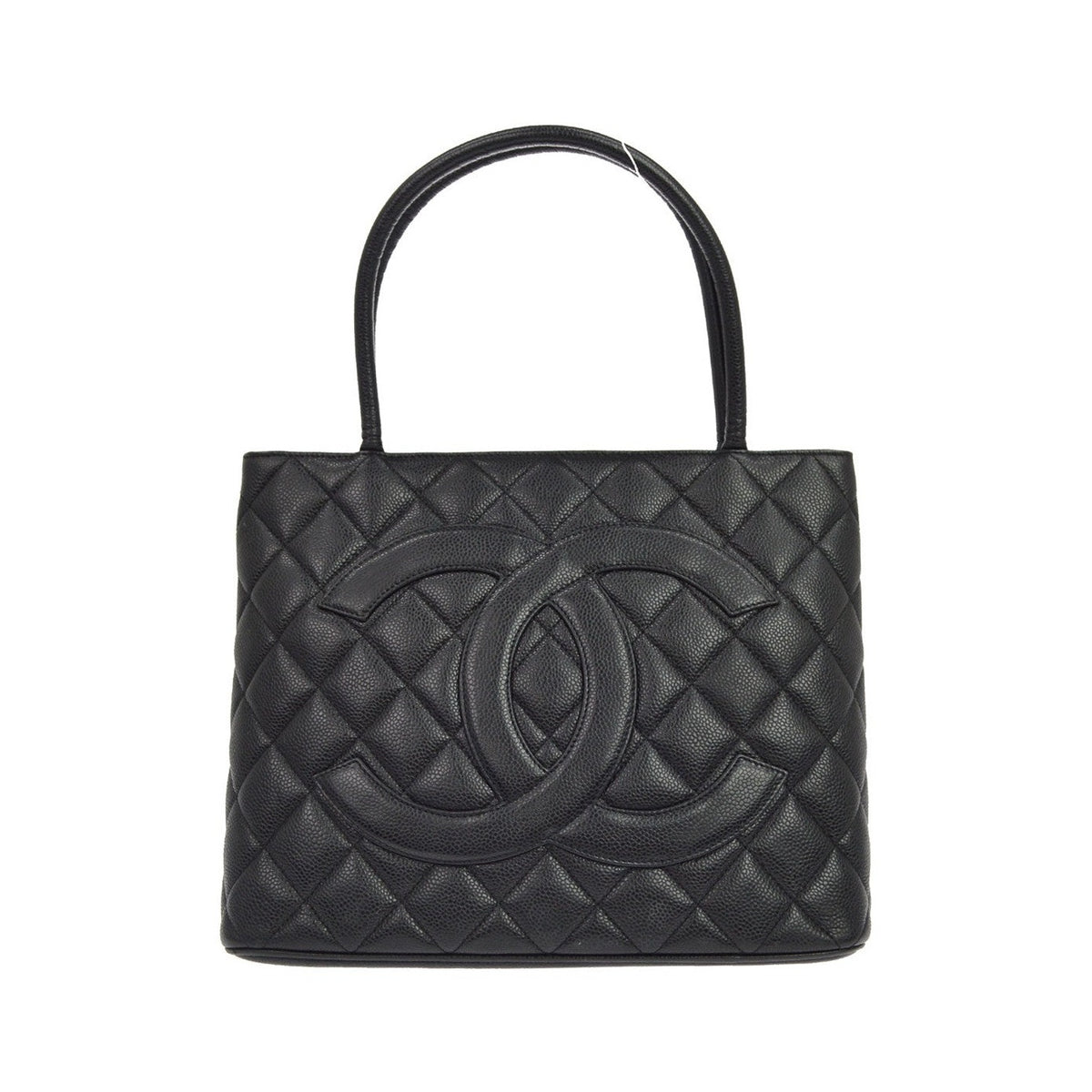 Chanel Medallion Quilted Caviar, Black, Leather, Tote Bag