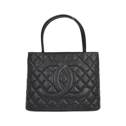 Chanel Medallion Quilted Caviar, Black, Leather, Tote Bag