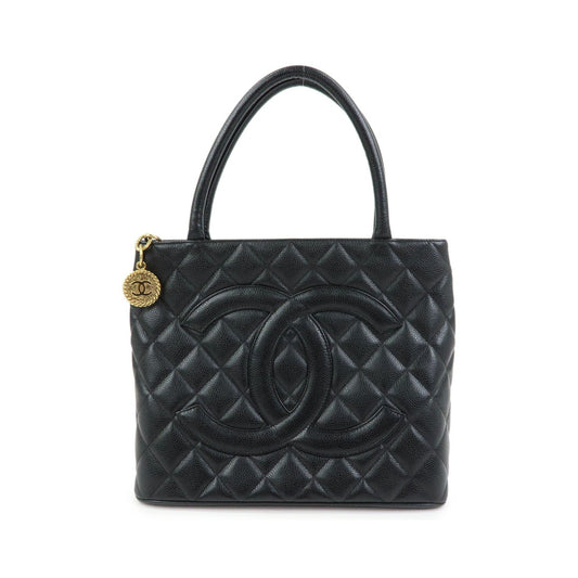 Chanel Medallion Quilted Caviar, Black, Leather, Tote Bag