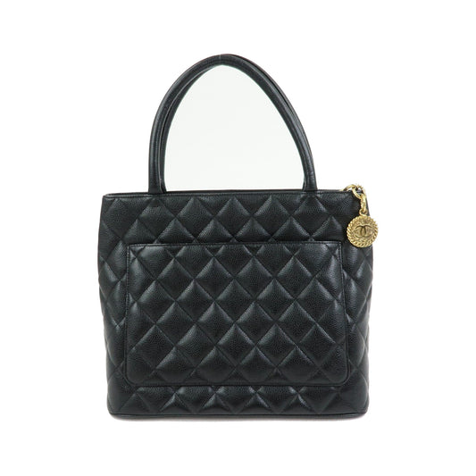 Chanel Medallion Quilted Caviar, Black, Leather, Tote Bag