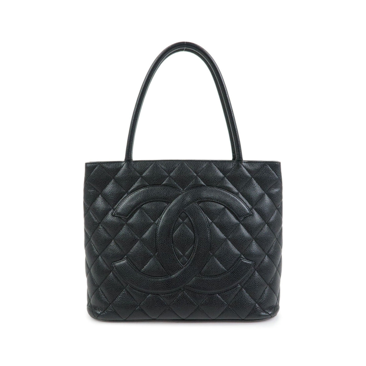 Chanel Medallion Quilted Caviar, Black, Leather, Tote Bag