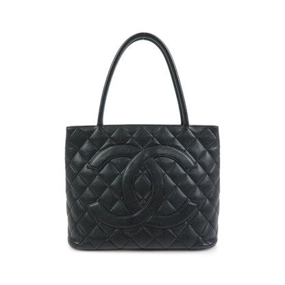 Chanel Medallion Quilted Caviar, Black, Leather, Tote Bag