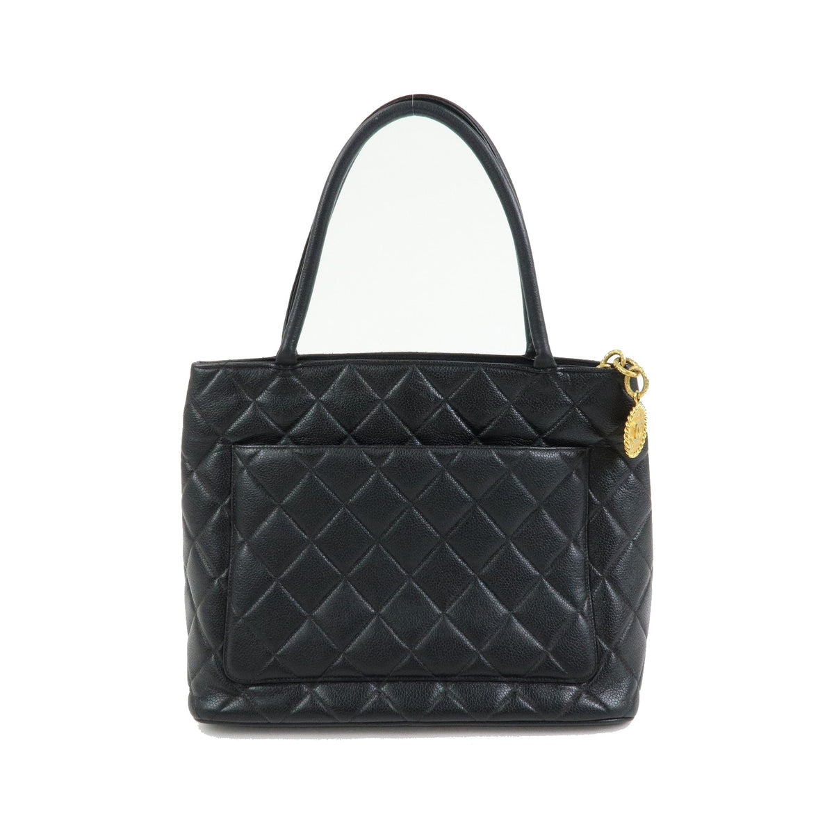 Chanel Medallion Quilted Caviar, Black, Leather, Tote Bag