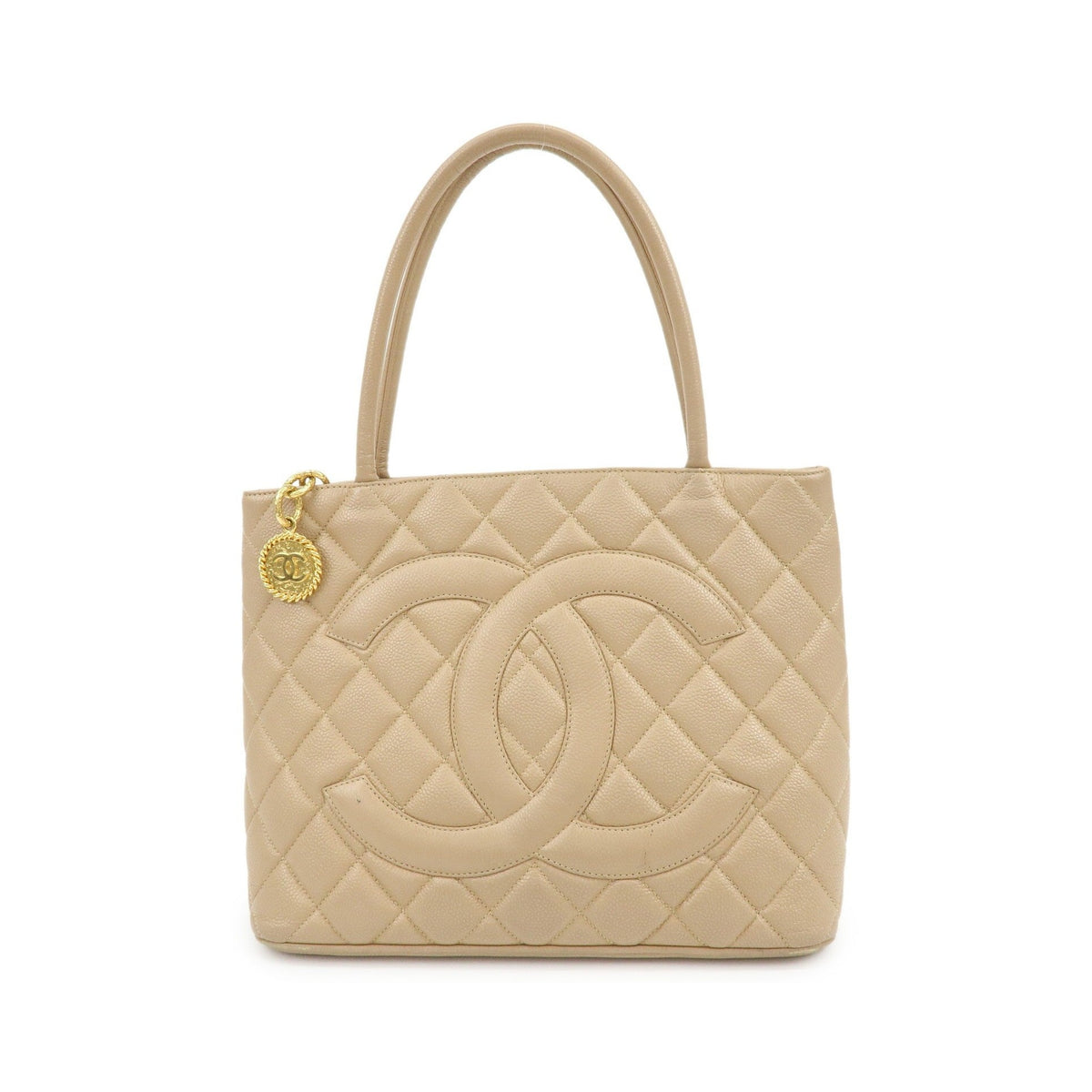 Chanel Medallion Quilted Lambskin, Beige, Leather, Tote Bag