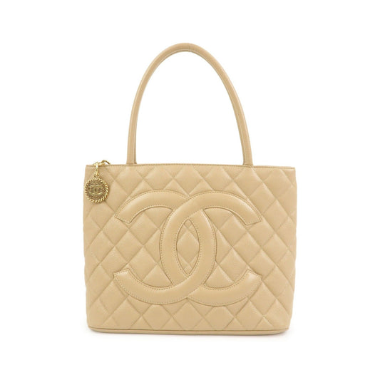 Chanel Medallion Quilted Lambskin, Beige, Calfskin, Tote Bag