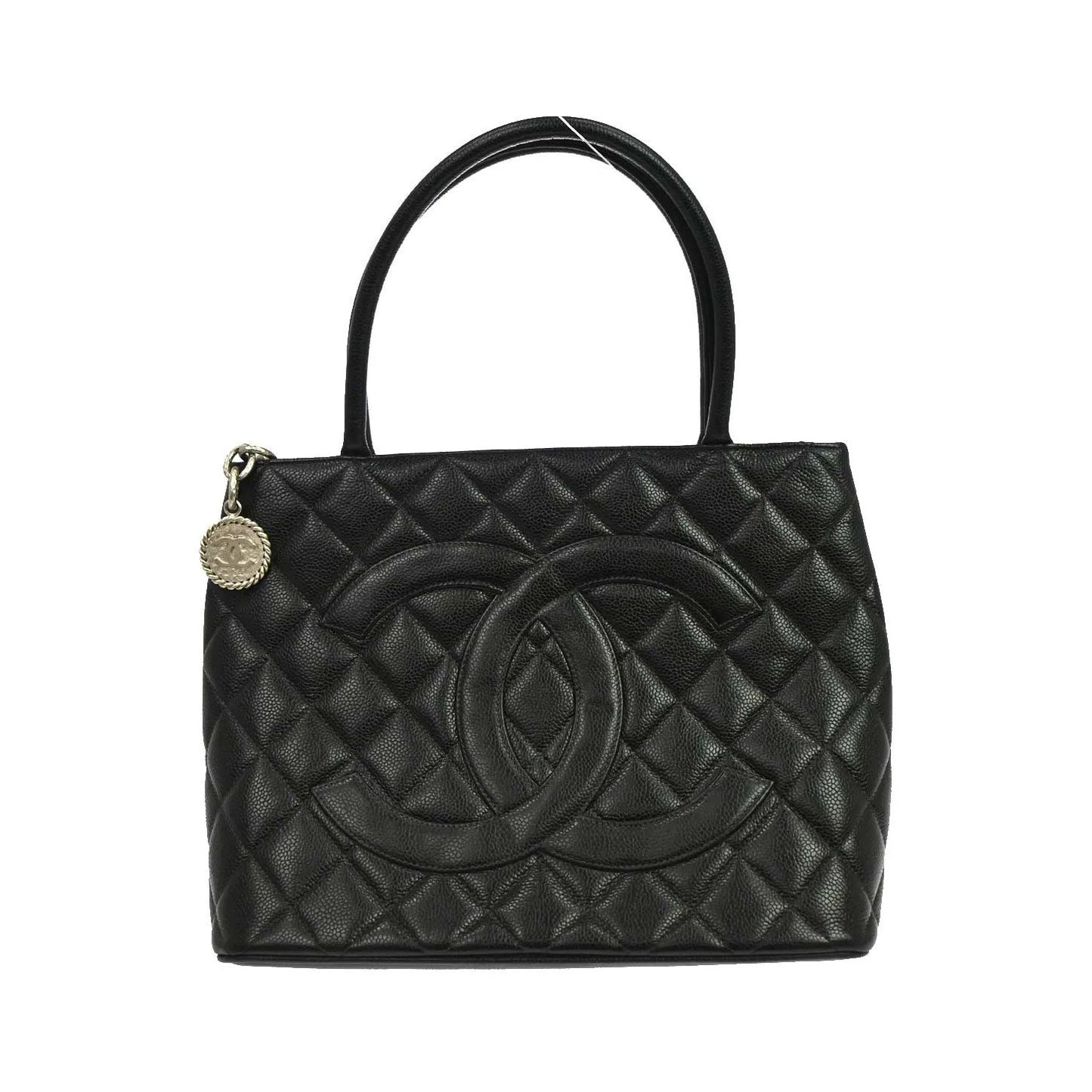 Chanel Medallion Tote Quilted Caviar, Black, Leather, Tote Bag